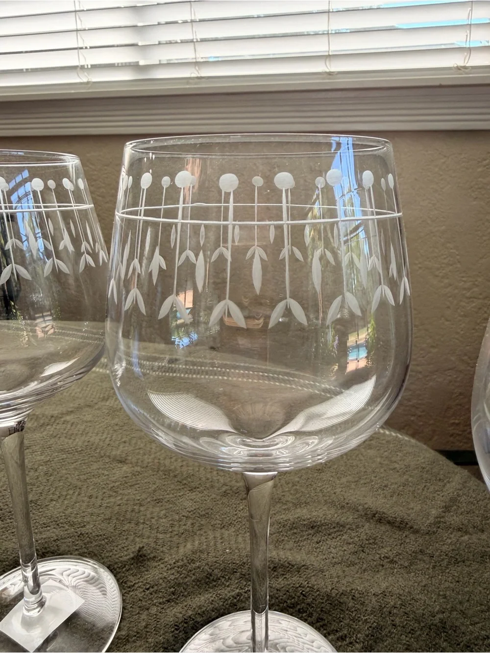 Art Nouveau Etched Wine Glasses - Set of 4